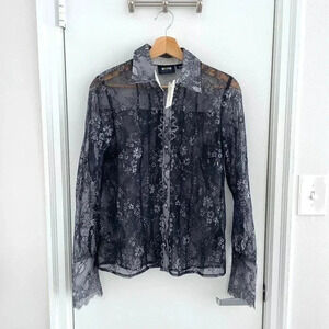 Anthropologie Maeve NWT Women Black Lace Floral Sheer/See Through Blouse, Size S